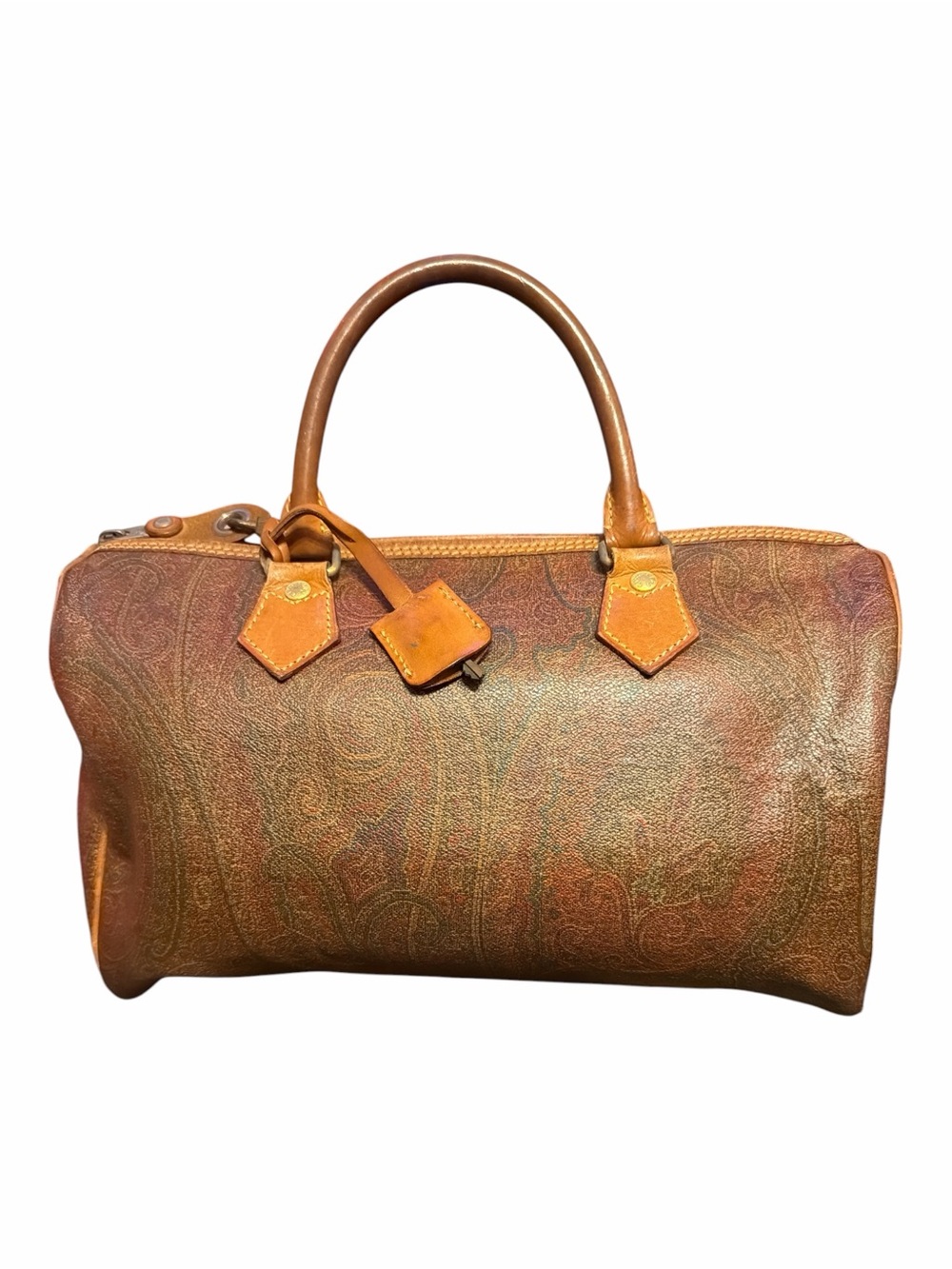 Vintage ETRO Milano Paisley Coated Canvas Boston Bag w/ Lock&Key - Full Set 1991